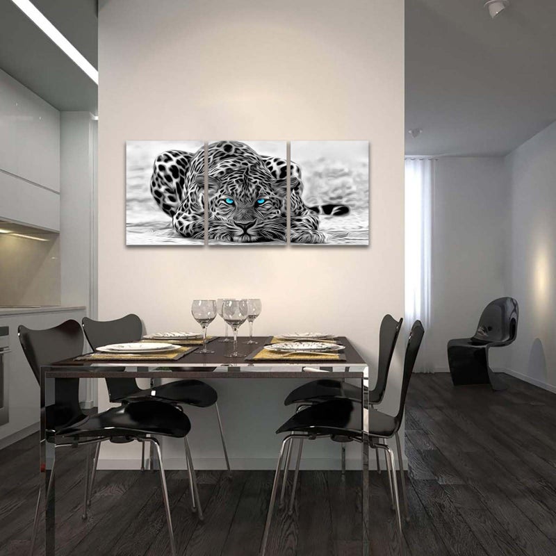 WELMECO Black and White Leopard Decor Pictures Animal Canvas Wall Art Prints, Ready to Hang for Home Decor,12inx16inx3Pieces - Image 5
